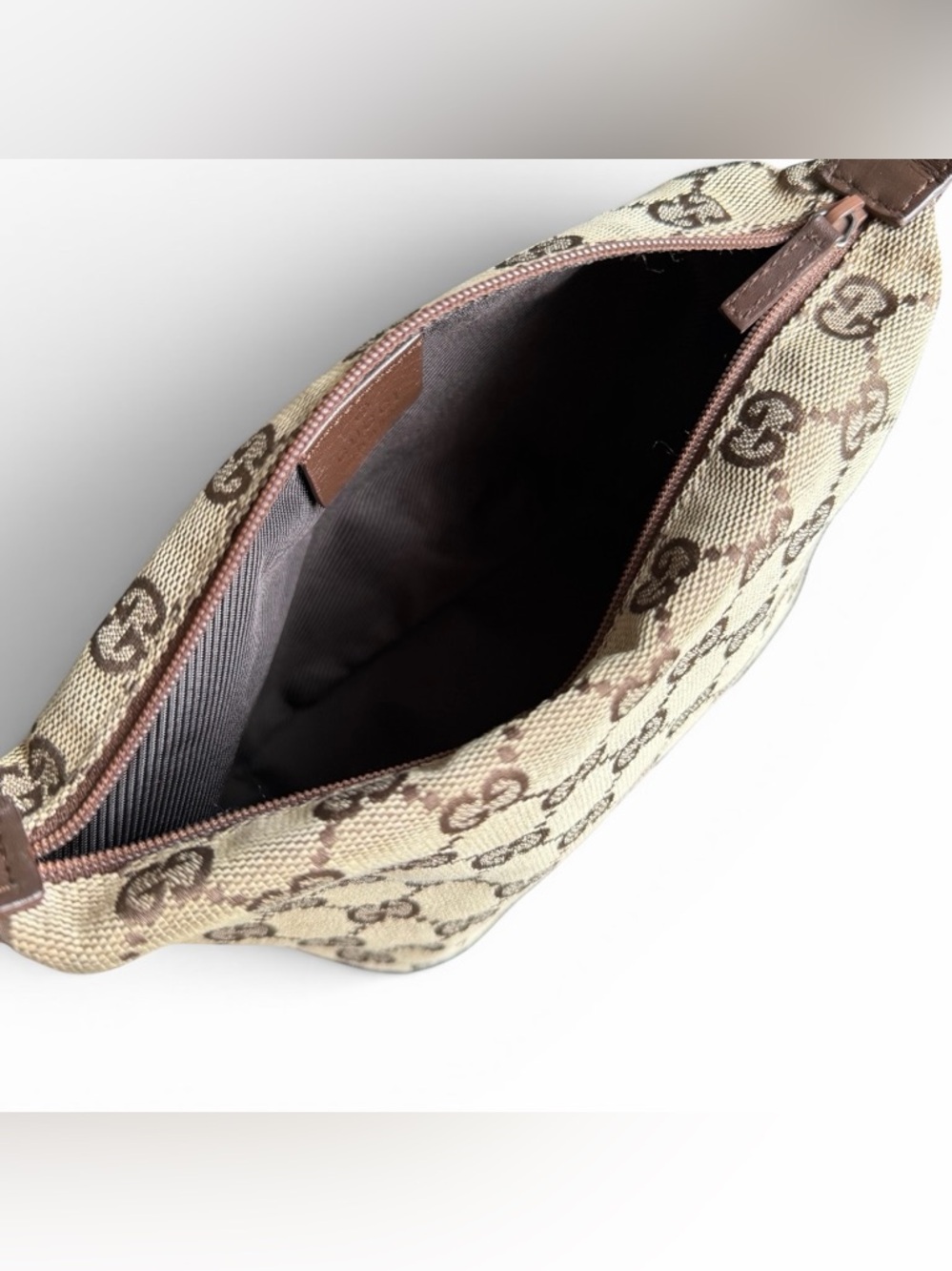 Vintage Gucci GG Canvas Pochette Mini Bag Vanity / Brown Leather - Picture 11 of 12